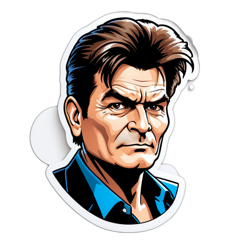 Ein cooler Aufkleber von Charlie Sheen in einer Comic-Darstellung