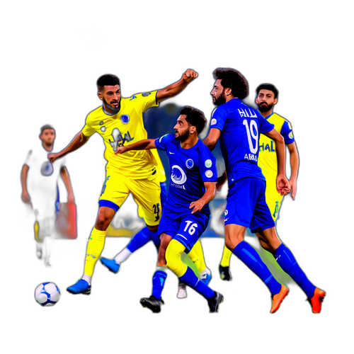 Dynamická nálepka Al-Hilal versus Al Nassr s fotbalovými hráči a akcí na stadionu