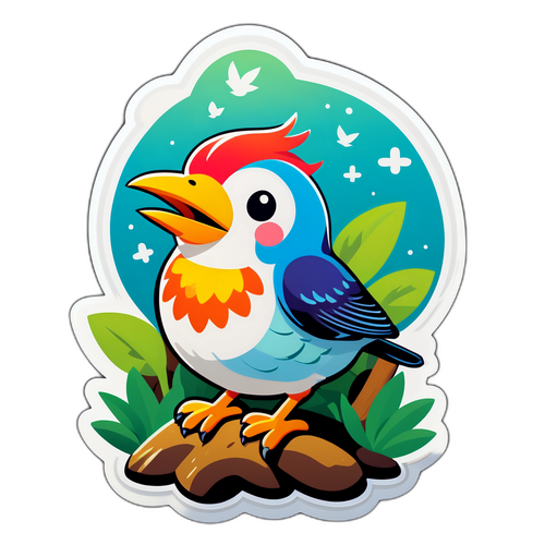 自然の中で歌う可愛い鳥のイラストステッカー