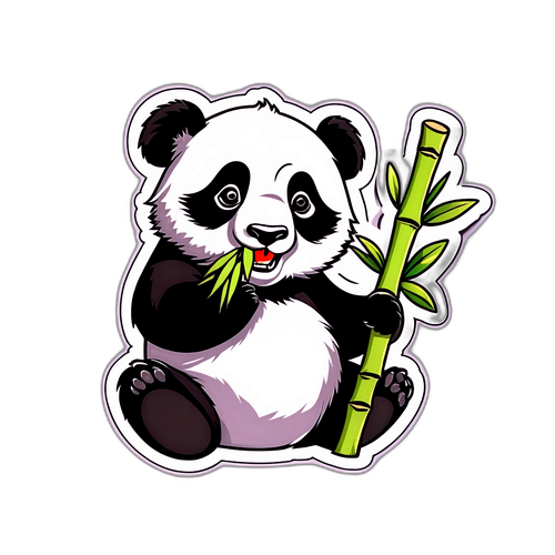 Playful Panda Munching Bamboo