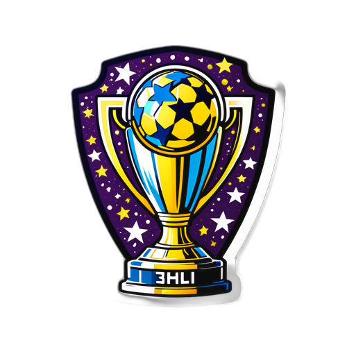 Moderne sticker van de Champions League-trofee met glitter en sterren