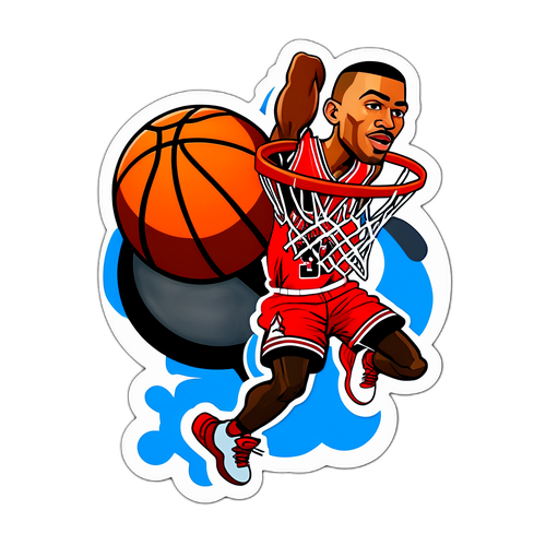 Caricatura divertida de Jordan haciendo un mate