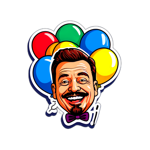 Andrzej Grabowski w komediowym stylu z balonami