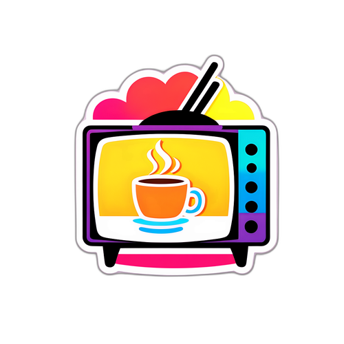 カラフルなコーヒーカップとテレビのアイコン