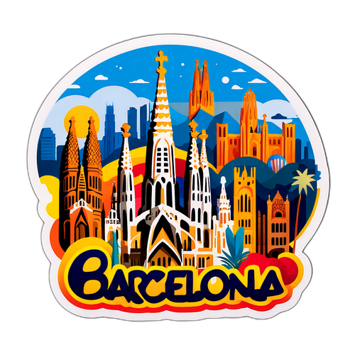 Barcelona-teemainen tarra, joka yhdistää historian ja modernin kulttuurin