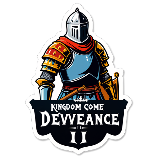 Иллюстрация персонажей из Kingdom Come: Deliverance II в средневековых доспехах, текст 'Погрузитесь в историю!', стиль приключений.