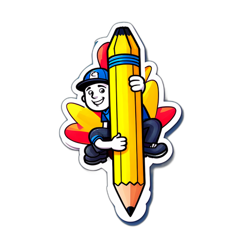 Dan Barlaser Riding a Giant Pencil