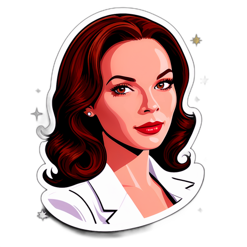 Stijlvolle sticker van Rebecca Ferguson met sterren en een filmrol achtergrond