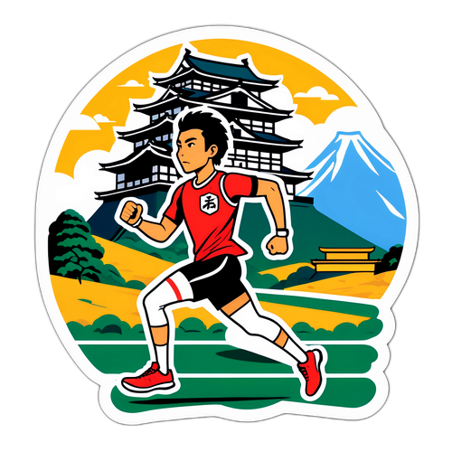 走るキャラクターと熊本城のデザイン