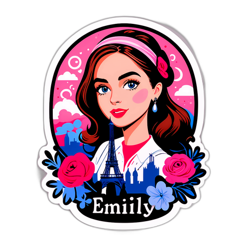 Наліпка, що відображає атмосферу 'Емілі в Парижі', з елементами моди та романтики