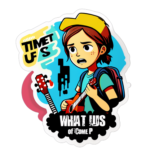 Um design divertido mostrando um personagem perguntando 'Que horas sai o EP de The Last of Us?'