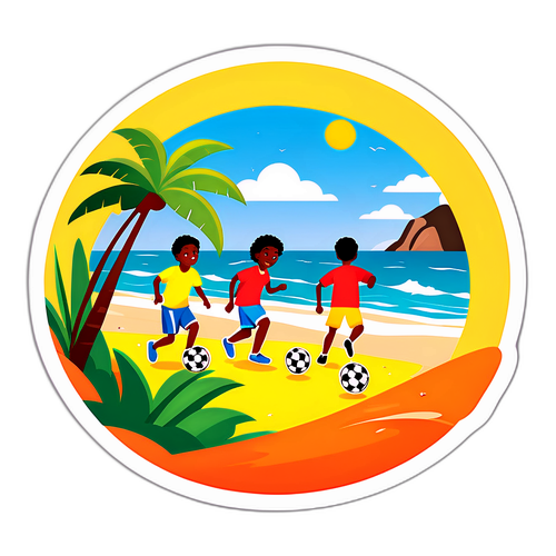 Plajda Futbol Oynayan Çocuklar