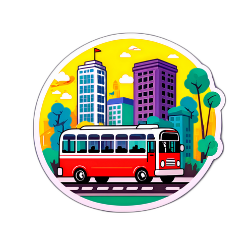 巴士穿过建筑的城市场景