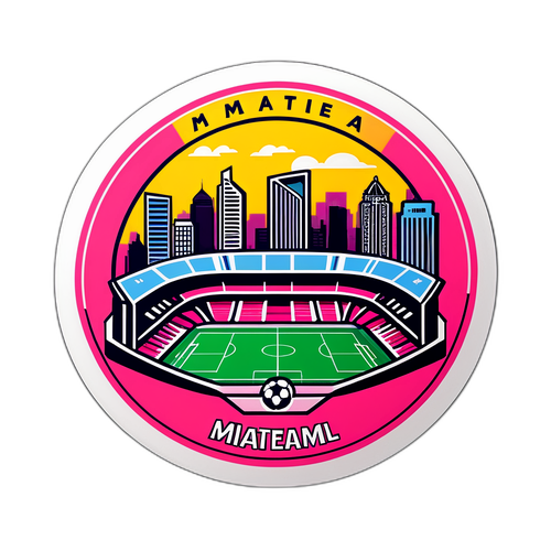 Stickerontwerp van een stadion met de skyline van Montreal en het logo van Inter Miami
