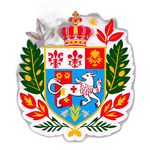 Kolorowy herb powiatu Biłgoraj z roślinami i zwierzętami lokalnymi
