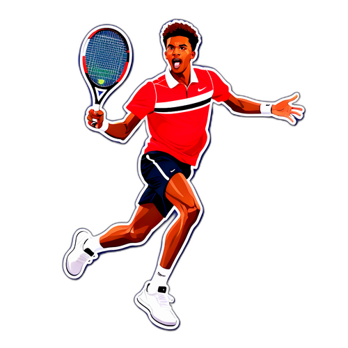 En livfull design av Felix Auger-Aliassime som utför ett imponerande tennisdrag