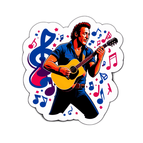 Bruce Springsteen con Chitarra e Note Musicali