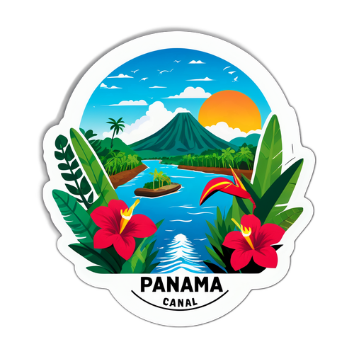 Aufkleber von Panama mit tropischen Pflanzen