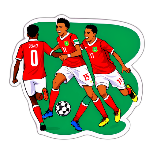 Sticker Pemain Muda Morocco U-17 dan Brazil U-17 Merayakan Gol