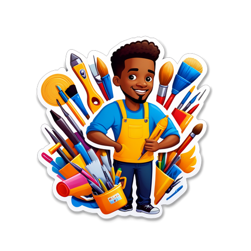 Playful Cartoon of Kristian Campbell with Artistic Tools
