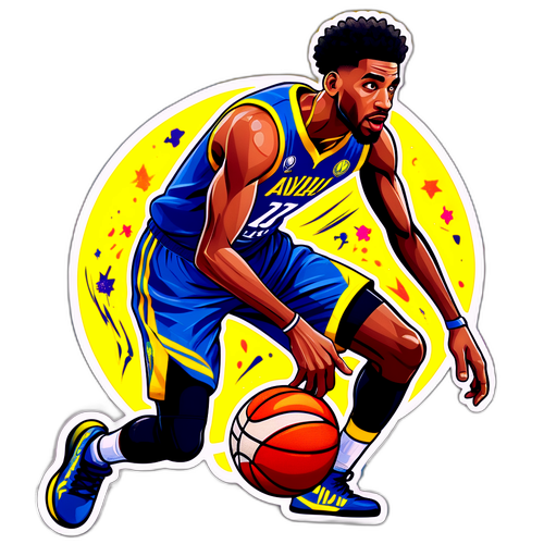 איורplayful של שחקן כדורסל במדי מכבי תל אביב