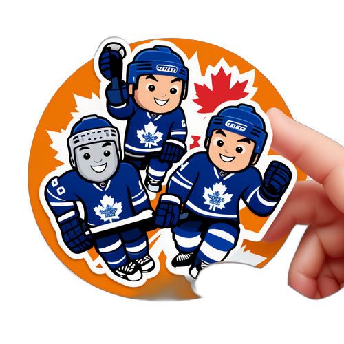 Hockey Fans Unite: Hurricanes vs. Maple Leafs Cartoon Sticker