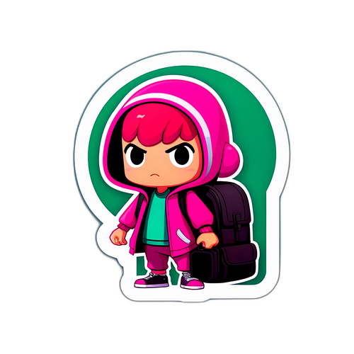 Autocollant d'un personnage de Squid Game avec un sac de sport
