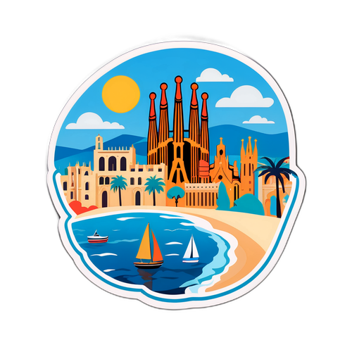 Красивый стикер с видом на Барселону
