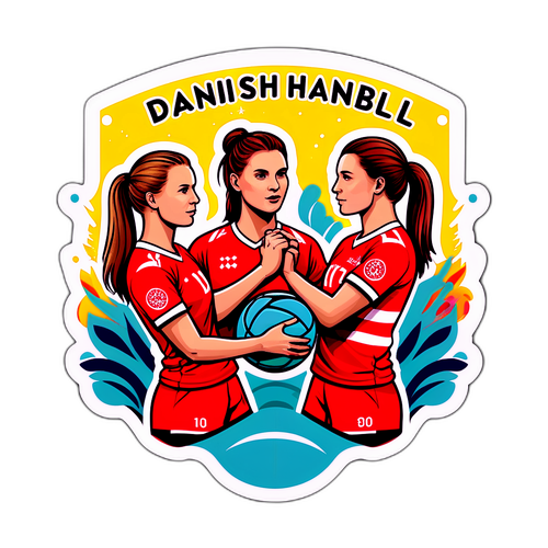 Smuk og farverig klistermærke af det danske kvindelandshold i håndbold