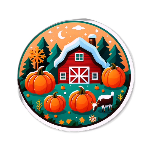 Koselig gårdscene med sesongmessige elementer