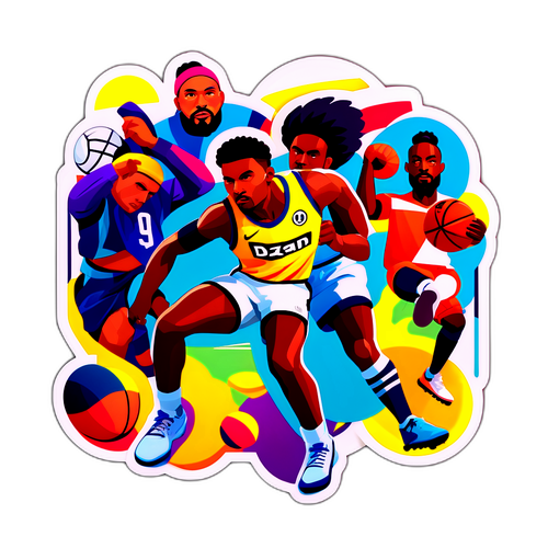 Crea un adesivo vibrante con icone sportive DAZN in stile artistico