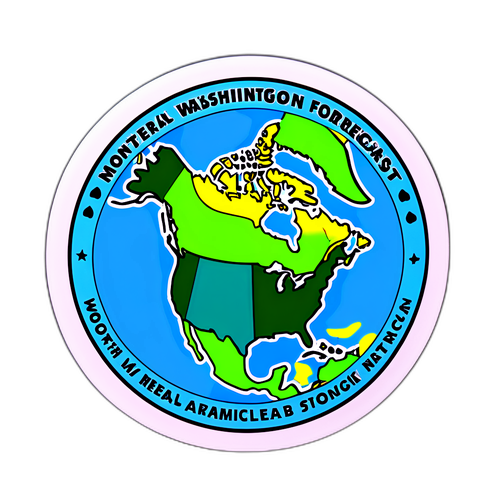 Стикер с картой Северной Америки: Прогноз Монреаля и Вашингтона