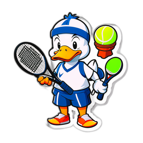 Schattige cartoon eend in tennisoutfit
