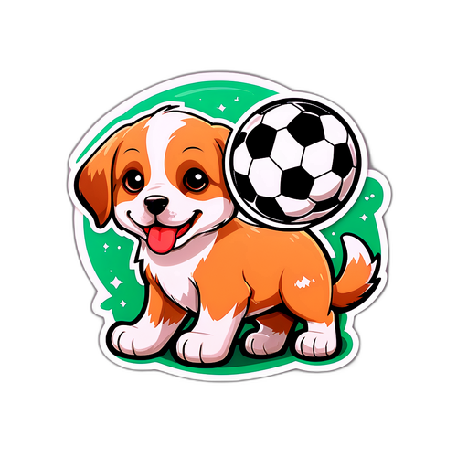Cute Puppy Playing with Soccer Ball Sticker