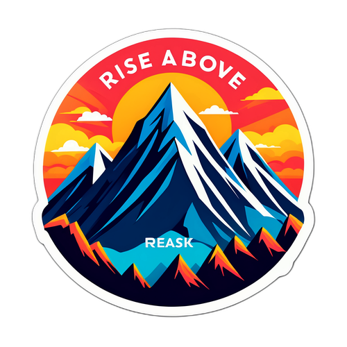 סטיקר מוטיבציה עם פסגת הר וע sunrise