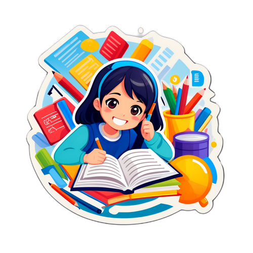 英検勉強を楽しむ学生のデザイン