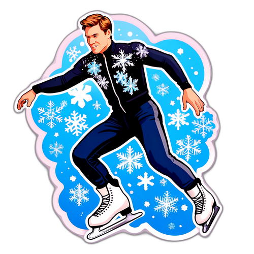 Elegant illustration av Nikolaj Majorov som utför en komplex skridskorutin