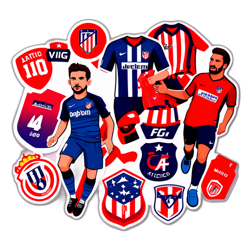 สติ๊กเกอร์ทีม Atlético Madrid ที่มีเสื้อฟุตบอลและองค์ประกอบที่เกี่ยวข้อง