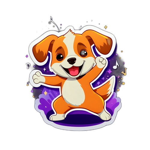 Стикер с милой собакой, танцующей под музыку Сергия