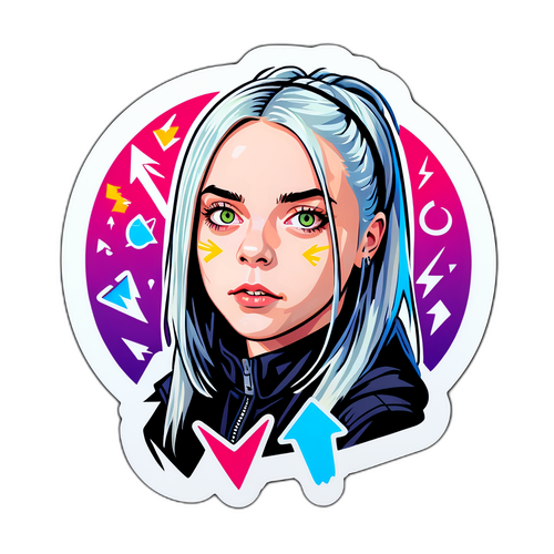 Sticker de Billie Eilish avec des flèches pointant vers ses plus grandes influences