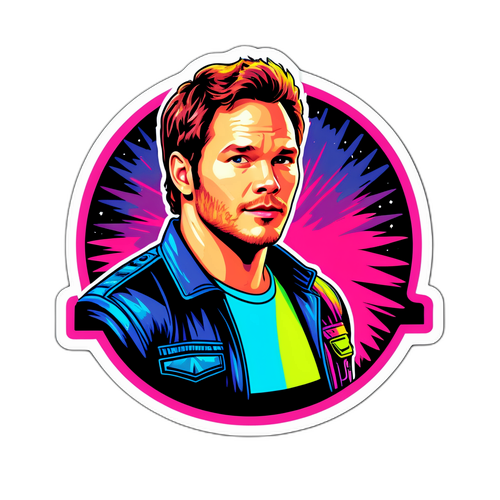 Autocollant représentant Chris Pratt dans un style rétro des années 80