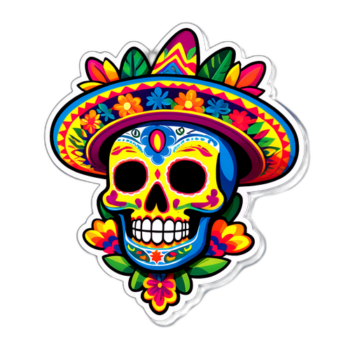 Colorful Skull with Mexican Elements