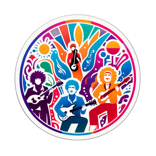 מדבקה צבעונית עם נציגי בנד מוסיקה