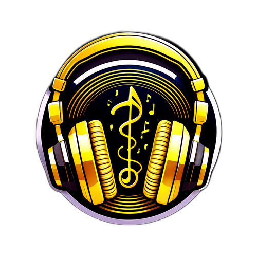 Guldöronsmycke med hörlurar och ljudvågor