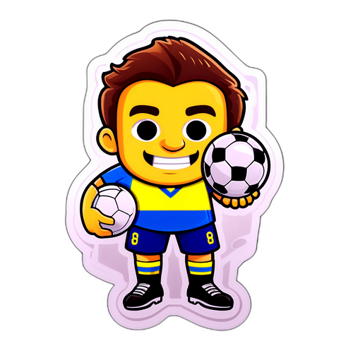 Komisk klistremerke med fotballkarakter