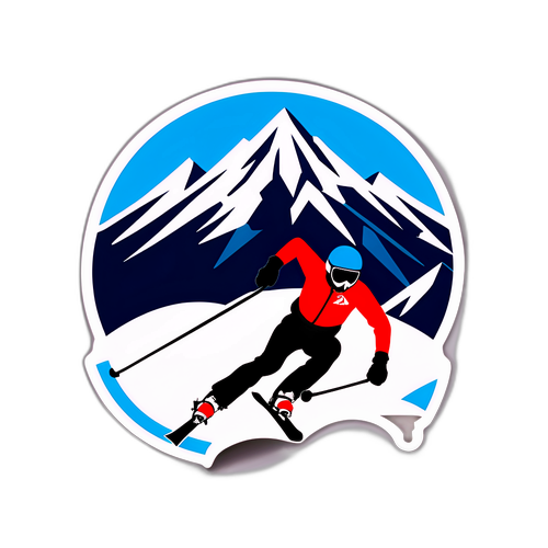 Alppihiihdon teema tarra vuoristomaisemalla