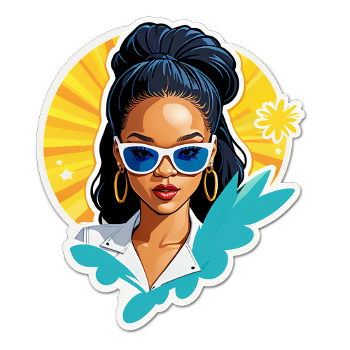 Una divertente adesivo in stile cartoon di Rihanna con occhiali da sole