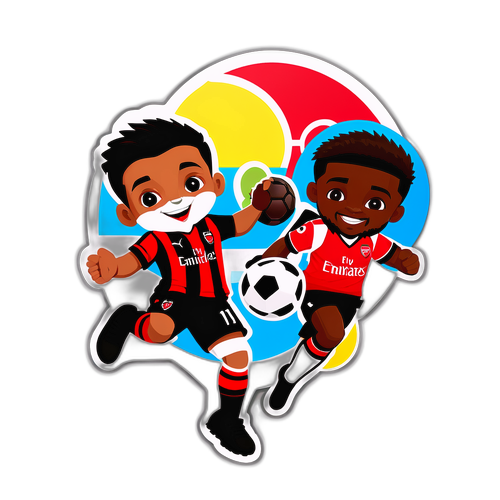 보르넘과 아스날 마스코트가 함께 공을 차는 스티커 디자인