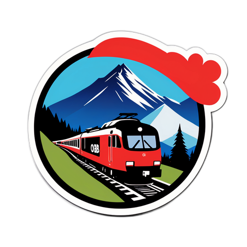 ÖBB Logo Aufkleber mit stilisierten Zügen und Berglandschaft