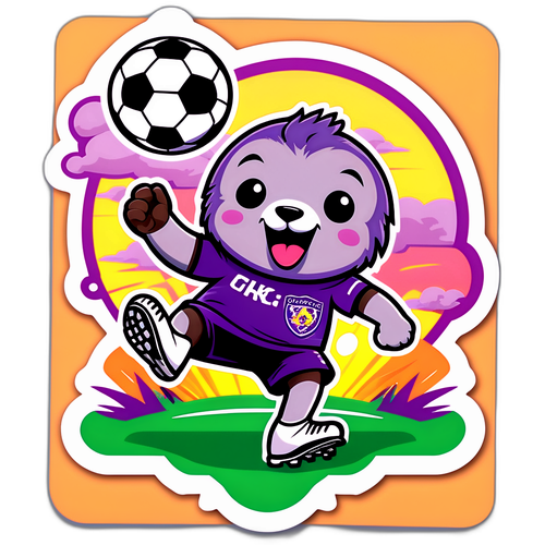Sticker Matahari Terbit Ceria dengan Hewan Lucu Bermain Sepak Bola